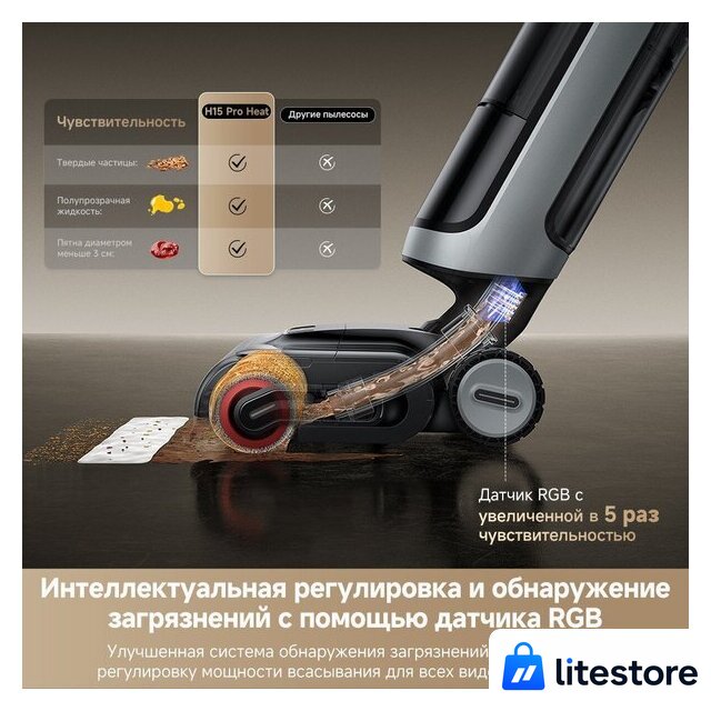 Вертикальный моющий пылесос Dreame H15 Pro Heat wet and dry Vacuum Cleaner (евровилка) - Изображение №13 — Лайт Стор