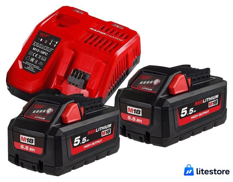 Аккумулятор с зарядным устройством Milwaukee M18 HNRG-552 (18В/5.5 Ah + 12-18В) - Изображение №1 — Лайт Стор