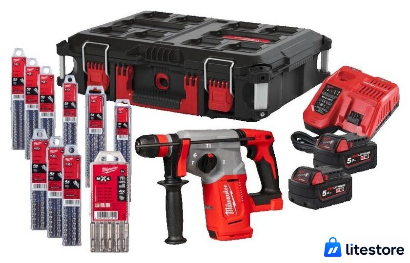 Перфоратор Milwaukee M18 BLHX100P-502P 4933498243 (с 2-мя АКБ, кейс, набор оснастки) - Изображение №1 — Лайт Стор