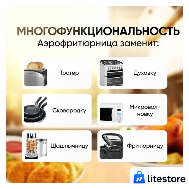 Аэрогриль (аэрофритюрница) Roome AF-ZE7223-A (черный) - Изображение №9 — Лайт Стор