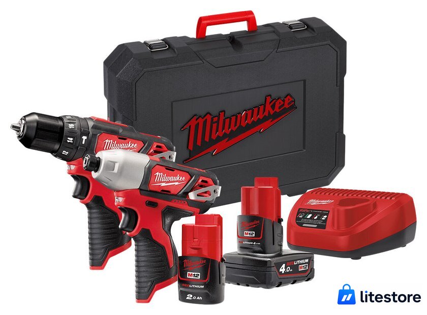  Milwaukee M12 M12BPP2B-421C 4933443497 (шуруповерт, винтоверт, 2 АКБ, кейс) - Изображение №1 — Лайт Стор