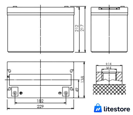 Аккумулятор для ИБП Powerman CA12500/UPS (12В/50 А·ч) - Изображение №3 — Лайт Стор