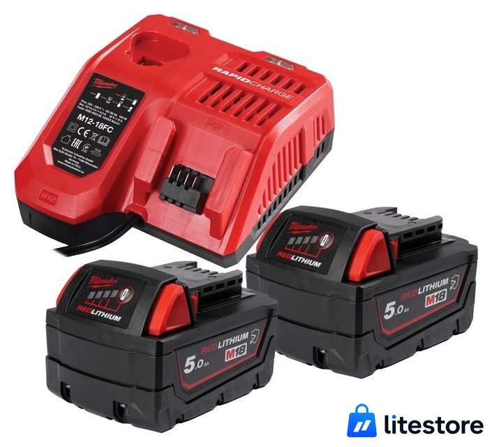 Аккумулятор с зарядным устройством Milwaukee M18 M18NRGCR-502 4932479831 (2 x 18В/5 Ач + 12-18В) - Изображение №1 — Лайт Стор