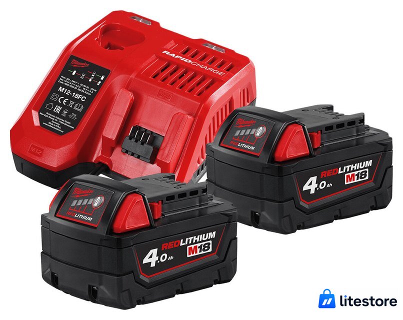 Аккумулятор с зарядным устройством Milwaukee M18 M18NRG-402 4933459215 (2 x 18В/4 Ач + 12-18В) - Изображение №1 — Лайт Стор