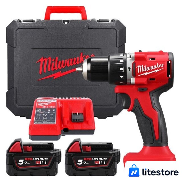 Ударная дрель-шуруповерт Milwaukee M18 M18BLPDRC-502C 4933492826 (с 2-мя АКБ 5 Ач, кейс) - Изображение №1 — Лайт Стор