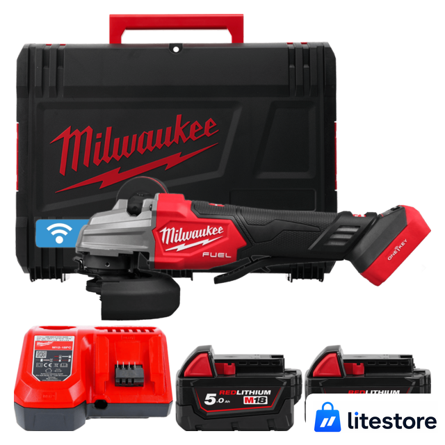 Угловая шлифмашина Milwaukee M18 Fuel One-Key M18FSAGSVO125X-502X 4933493553 (с 2-мя АКБ 5 Ач, кейс) - Изображение №1 — Лайт Стор