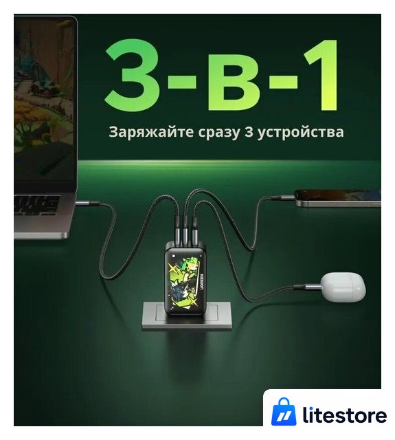 Сетевое зарядное Ugreen CD244 10335GI (черный) - Изображение №7 — Лайт Стор