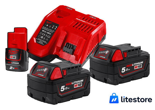 Аккумулятор с зарядным устройством Milwaukee M18 M18NRG-502 4933459217 (2 x 18В/5 Ач + 12В/2 Ач + 12-18В) - Изображение №1 — Лайт Стор
