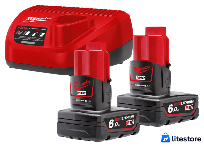 Аккумулятор с зарядным устройством Milwaukee M12 M12NRG-602 4933451903 (2 x 12В/6 Ач + 12В) - Изображение №1 — Лайт Стор