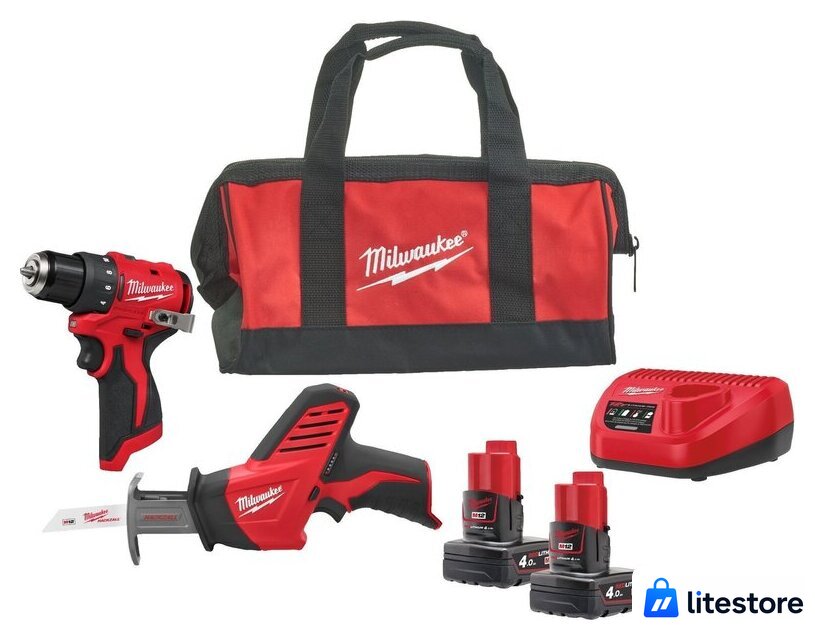  Milwaukee M12 BLPP2A-402B 4933499692 (шуруповерт, сабельная пила, 2 АКБ, сумка) - Изображение №1 — Лайт Стор