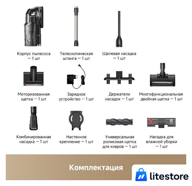 Пылесос Trouver Cordless Vacuum Cleaner G70 Detect V2515 (евровилка, черный) - Изображение №4 — Лайт Стор