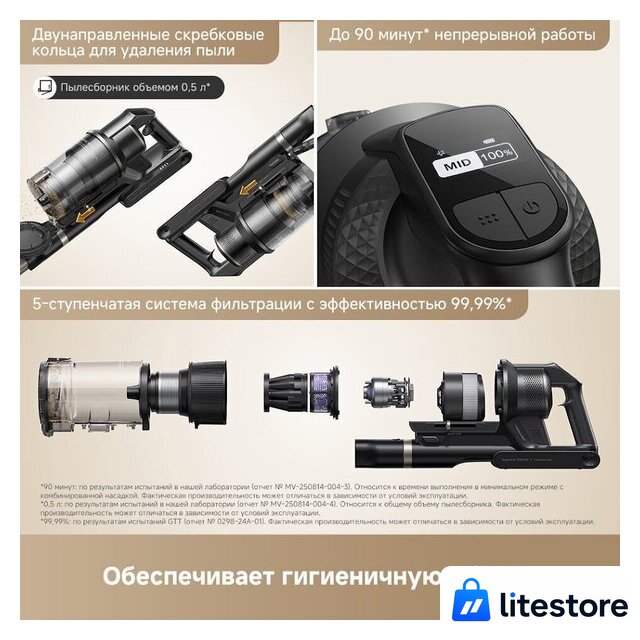 Пылесос Trouver Cordless Vacuum Cleaner G70 Detect V2515 (евровилка, черный) - Изображение №9 — Лайт Стор