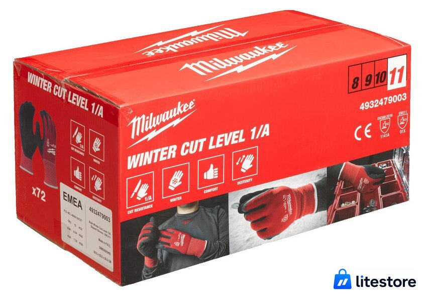 Латексные перчатки Milwaukee Winter Cut level 1/A 9/L 4932479001 (72 пары) - Изображение №1 — Лайт Стор