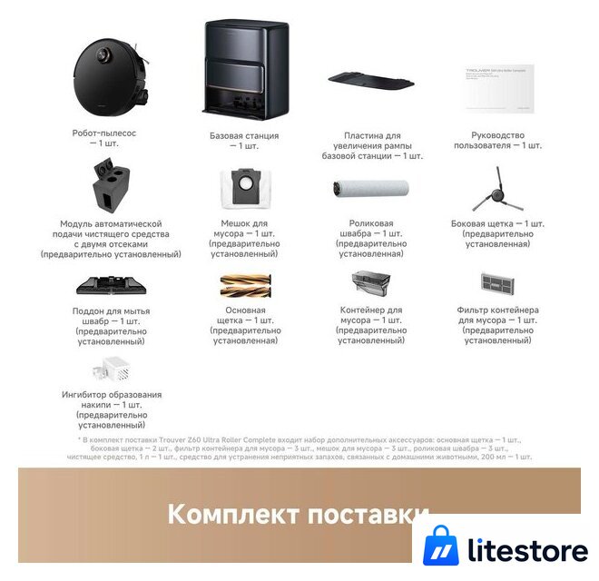 Робот-пылесос Trouver Robot Vacuum Z60 Ultra Roller Complete RLZ83CE-1 (евровилка, черный) - Изображение №5 — Лайт Стор