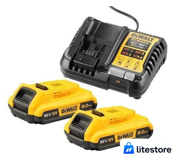 Аккумулятор с зарядным устройством DeWalt DCB1104D2 (18В/2x2 Ач + 12/18В) - Изображение №1 — Лайт Стор