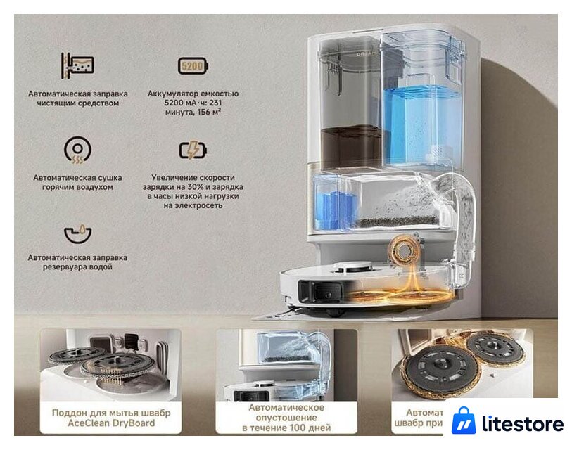 Робот-пылесос Dreame Robot Vacuum L50 Ultra CE RLL53SE (евровилка, белый) - Изображение №10 — Лайт Стор